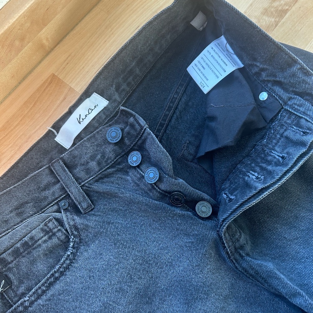 Kancan high rise black button fly wide leg jean